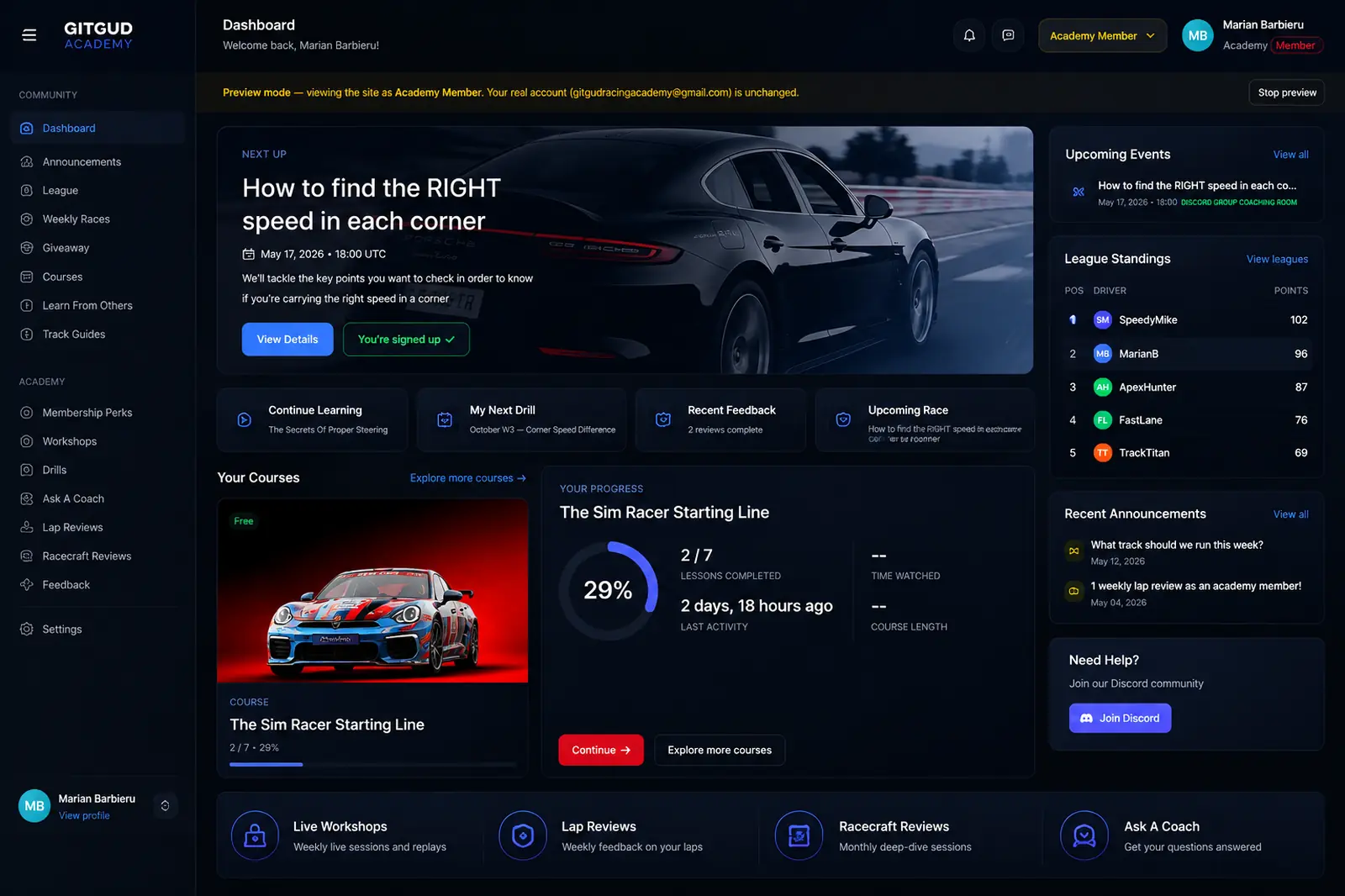 GitGud Academy Dashboard